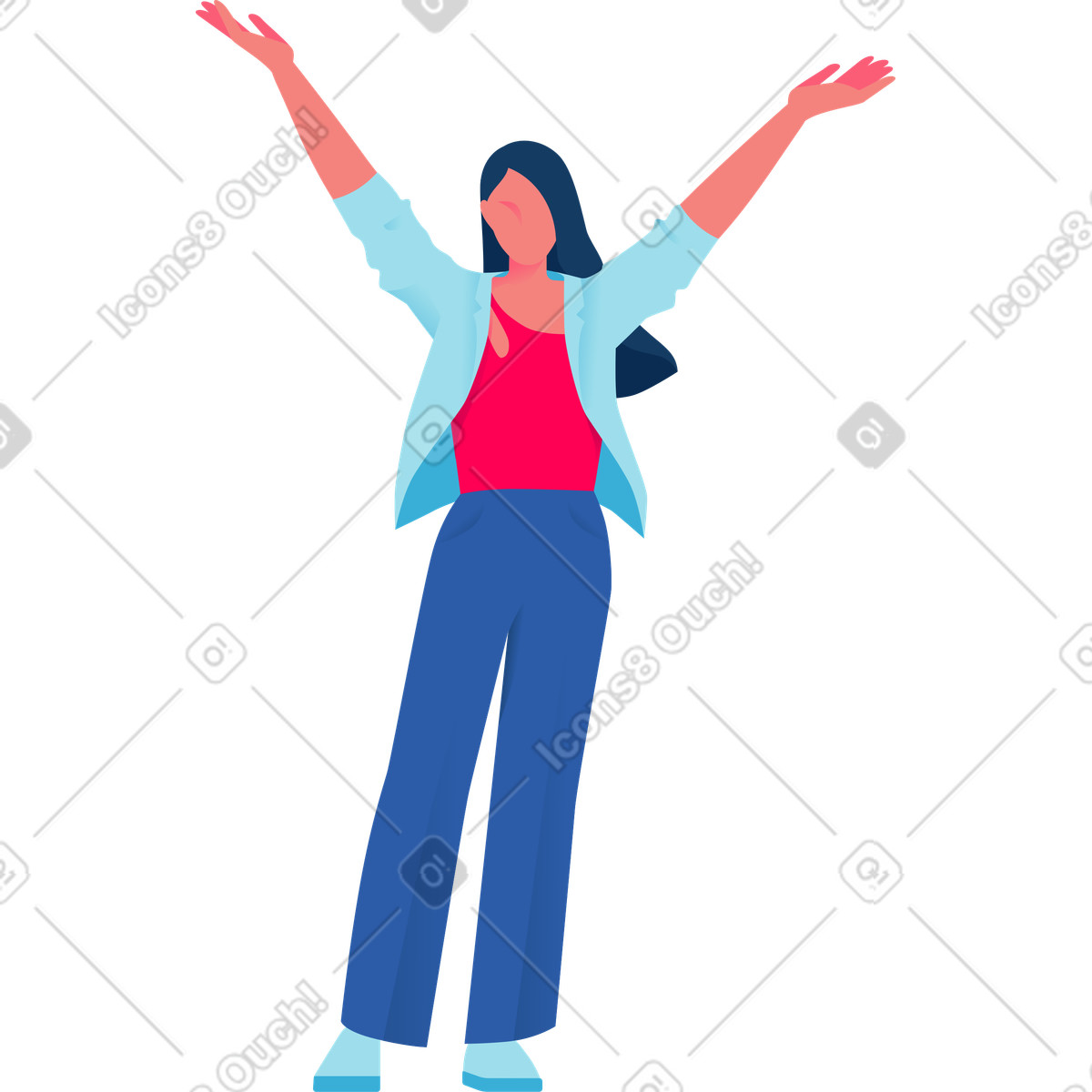 Ilustração de Mulher feliz com as mãos no ar em estilo Daily para baixar em PNG, SVG