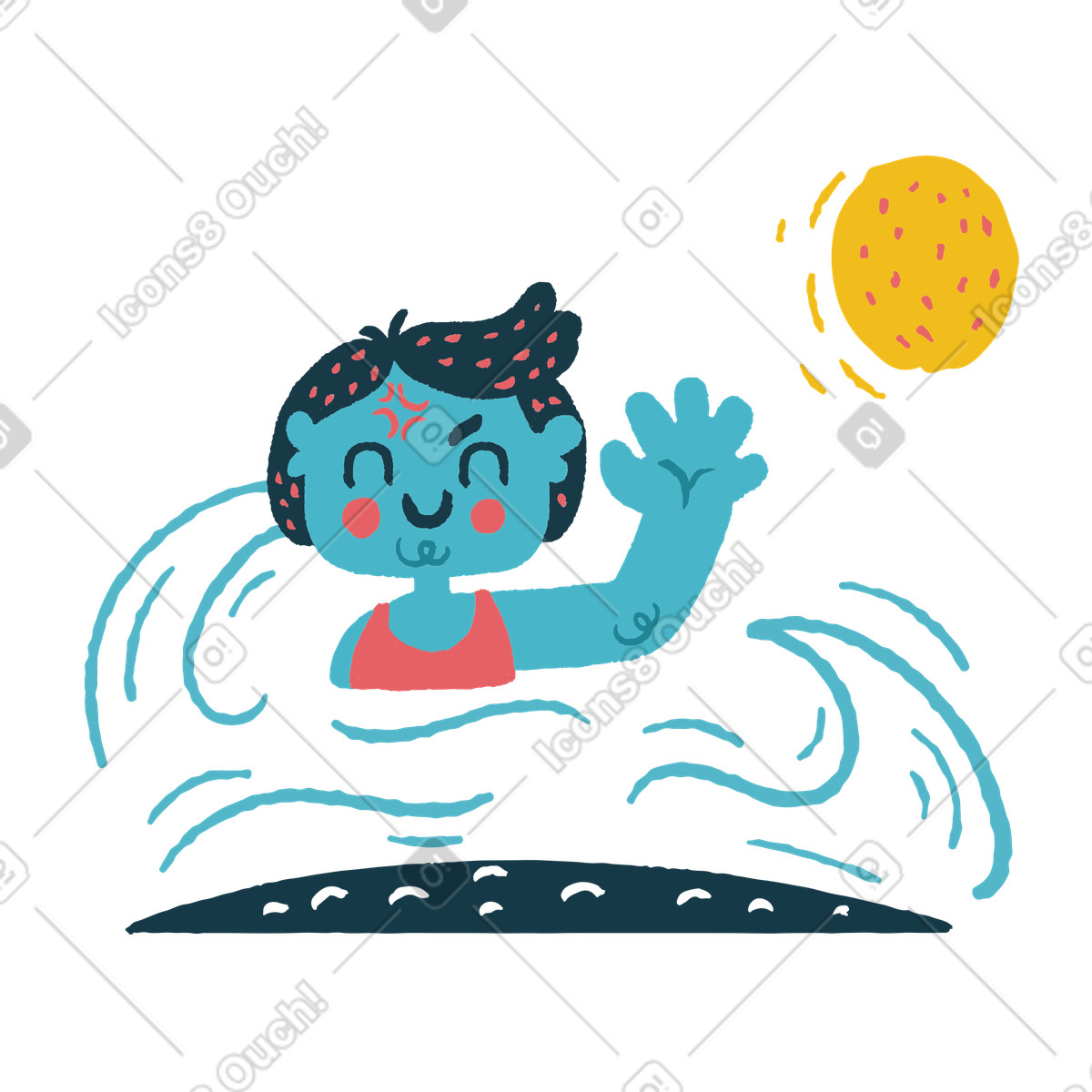 Illustration Personne nageant dans l’océan et agitant la main le style Flamenco à télécharger aux formats PNG, SVG