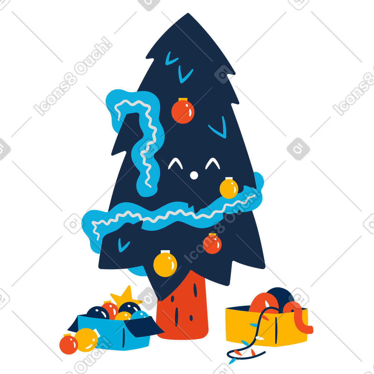 Ilustración Árbol de navidad en proceso decoración. estilo Flame a descargar PNG y SVG