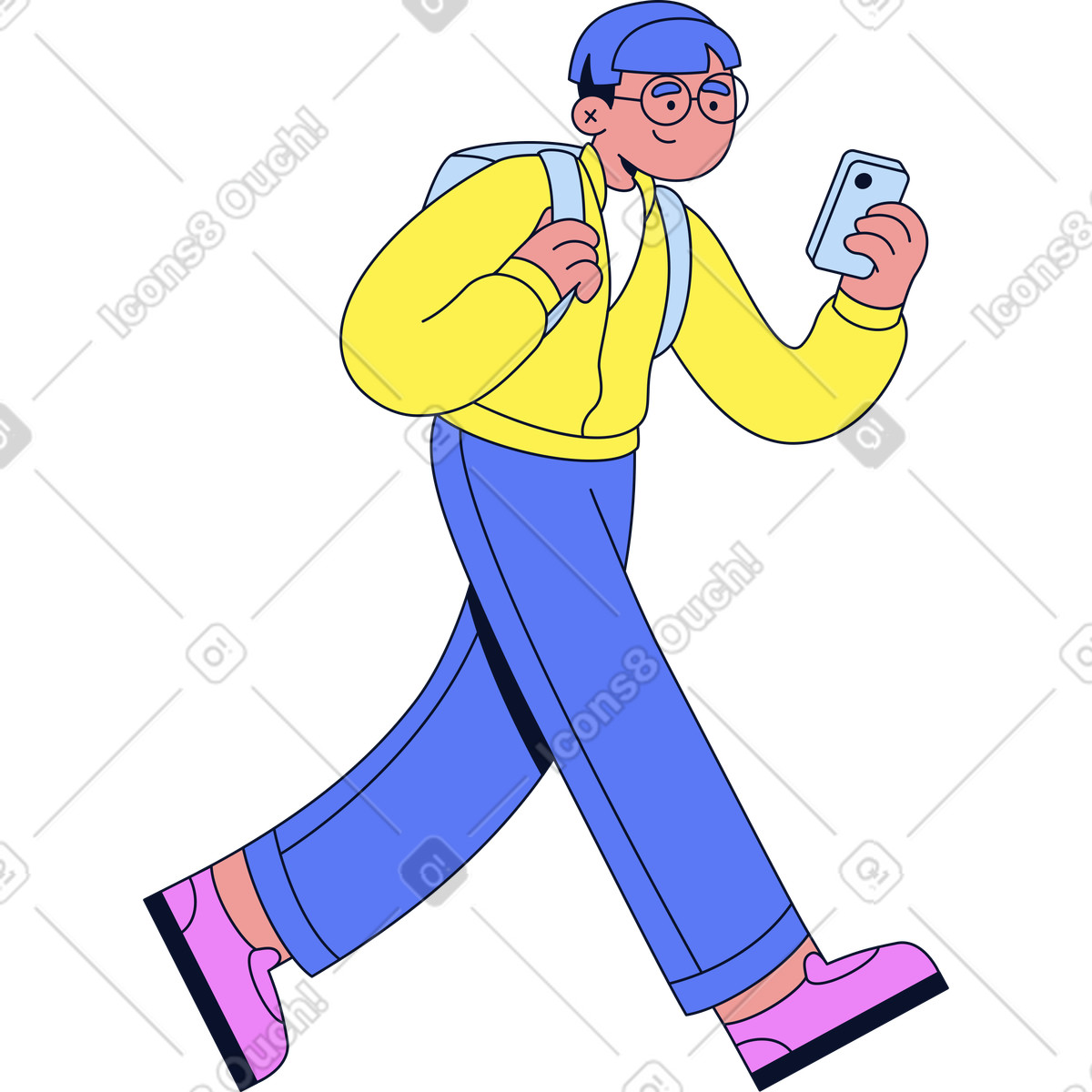 Uomo con zaino e telefono illustrazione in stile Flexy scarica in PNG, SVG