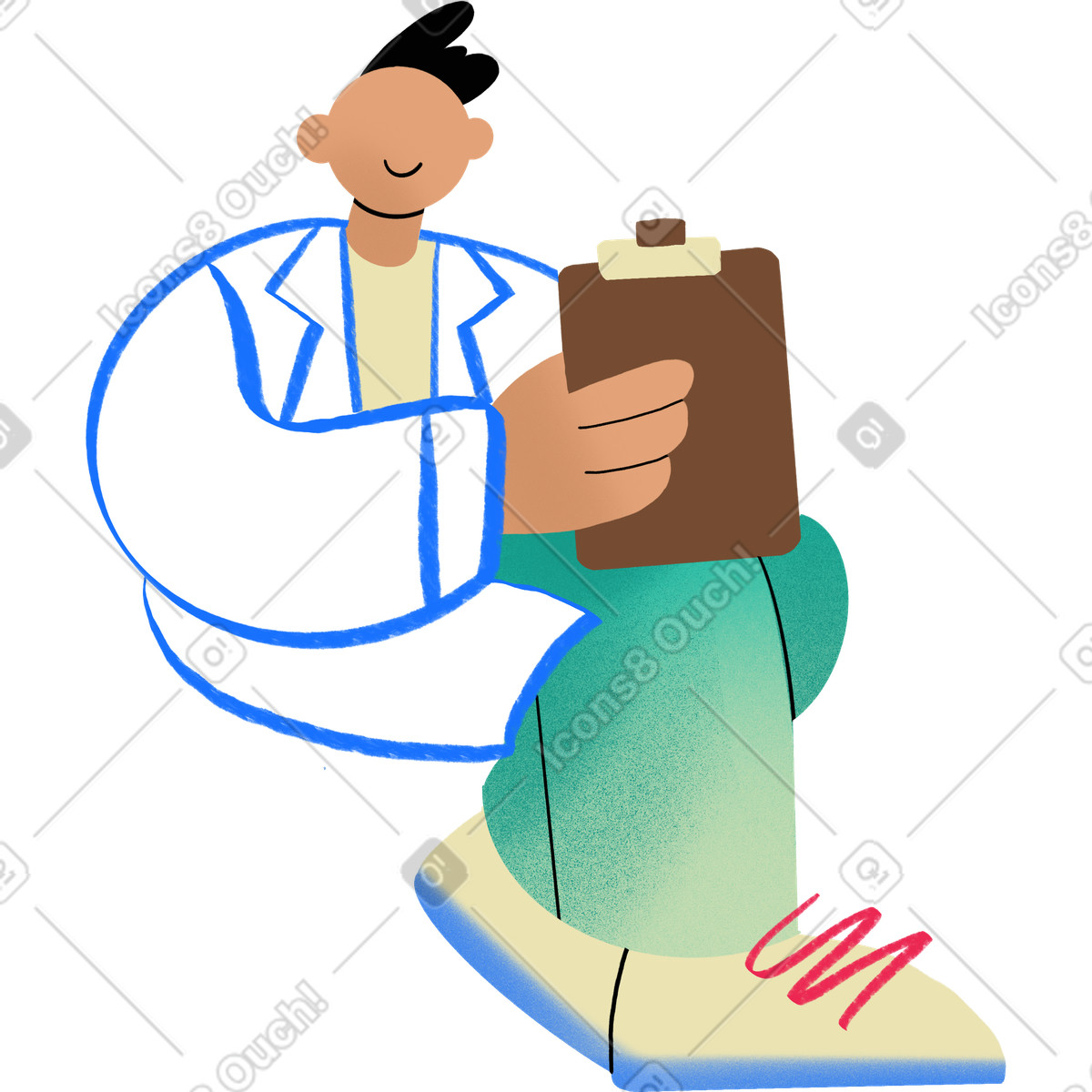 Ilustración Male doctor sitting with tablet en estilo Bonny a descargar en PNG y SVG