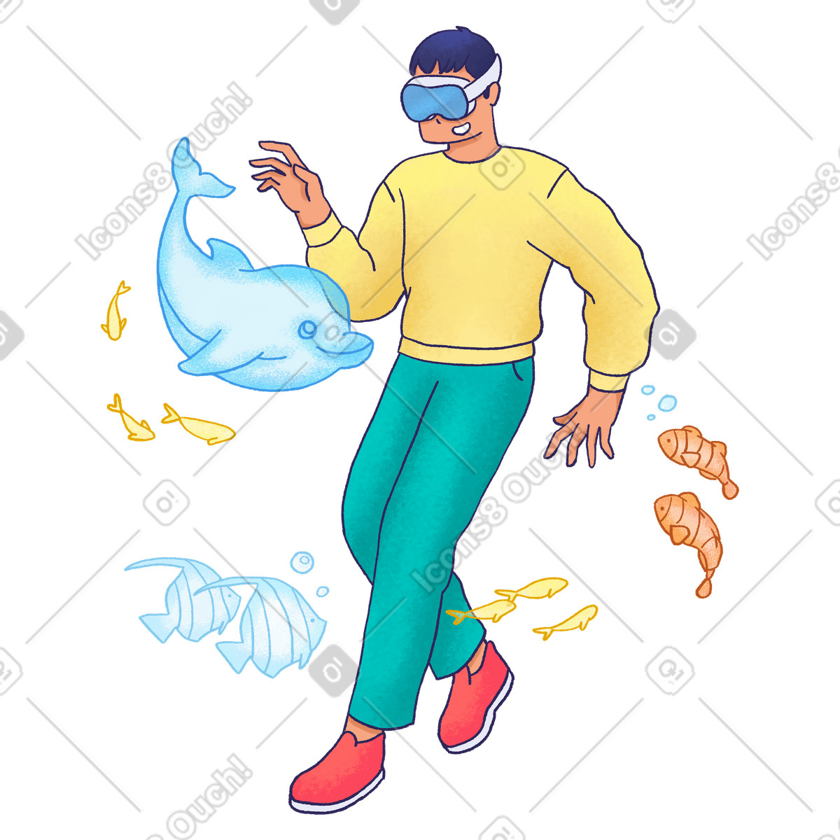 Ilustración Joven con gafas vr en el acuario estilo Hue a descargar PNG y SVG