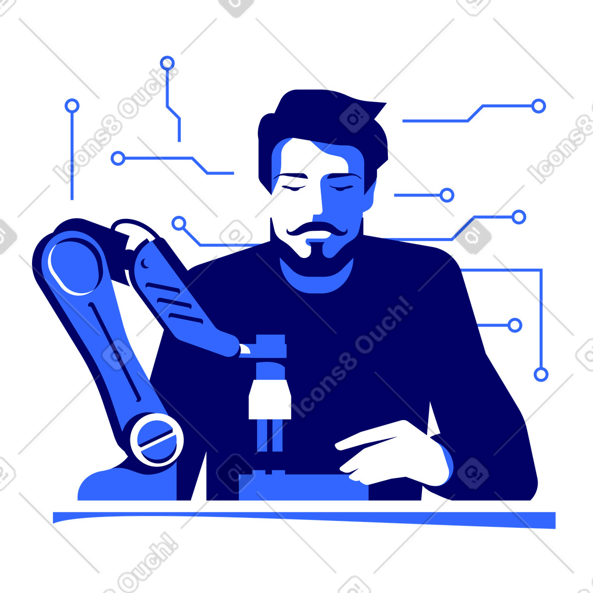 下载 Lounge 风格的 工程师与机械臂一起工作 插画，支持 PNG、SVG 格式