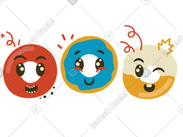 Three donuts having fun and partying PNG, SVG