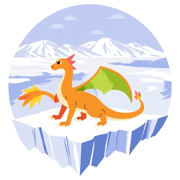 Charizard bravely standing on a glacier surrounded by the arctic tundra