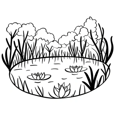 A lake scene with water lilies and art nouveau reflections