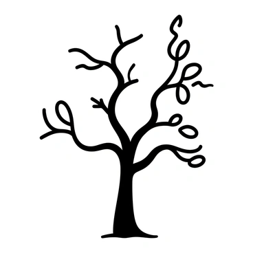 A lone tree with twisting branches drawn with a continuous line