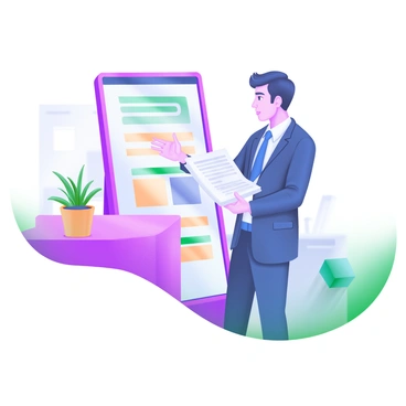 A well-dressed professional standing in front of a mirror, rehearsing their presentation. The individual has a confident posture and is holding a stack of notes in one hand. The mirror reflects their focused expression and gestures, showcasing their engagement with the content. The room features a clean and minimalistic design with soft pastel colors. A small potted plant is placed on a desk in the background, adding a touch of greenery to the scene.