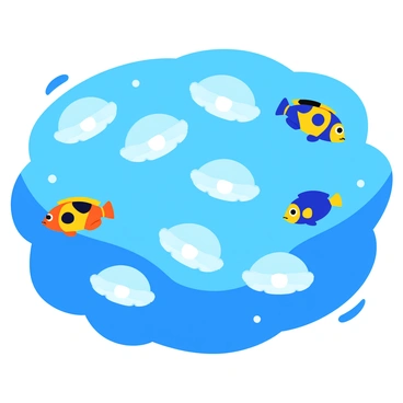 A vibrant scene of tropical fish in bright colors swimming gracefully around a cluster of pulsating jellyfish. The fish have vivid patterns and markings, featuring shades of blue, orange, and yellow. The jellyfish emit a soft, glowing light from their transparent bodies, creating a mesmerizing effect as they pulse rhythmically. The water is a clear blue, allowing for visibility of both the fish and jellyfish, with gentle currents causing slight ripples.