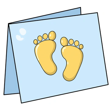 A greeting card displayed at an angle, featuring a textured surface. The card has a light pastel blue background, giving it a soft appearance. Prominently embossed in the center are two baby footprints, carefully crafted in shiny gold, gleaming under a soft light. Each footprint has delicate details like tiny toes and arches, enhancing the charm of the design. The card has a subtle glossy finish, allowing the gold to stand out even more. The edges of the card are slightly rounded for a friendly, welcoming look.