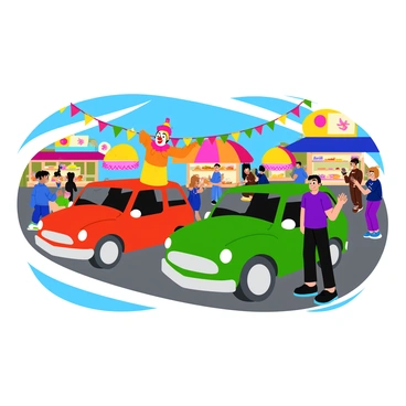 A minor crash at a vibrant street festival