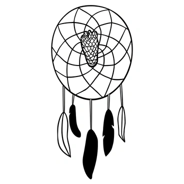 A dreamcatcher with an intricate web pattern, featuring multiple long feathers hanging from its bottom. At the center, there is a detailed rabbit's foot, positioned prominently among the various elements of the dreamcatcher. The overall composition is balanced, highlighting the ornate design of the dreamcatcher and the symbolism of the rabbit's foot.