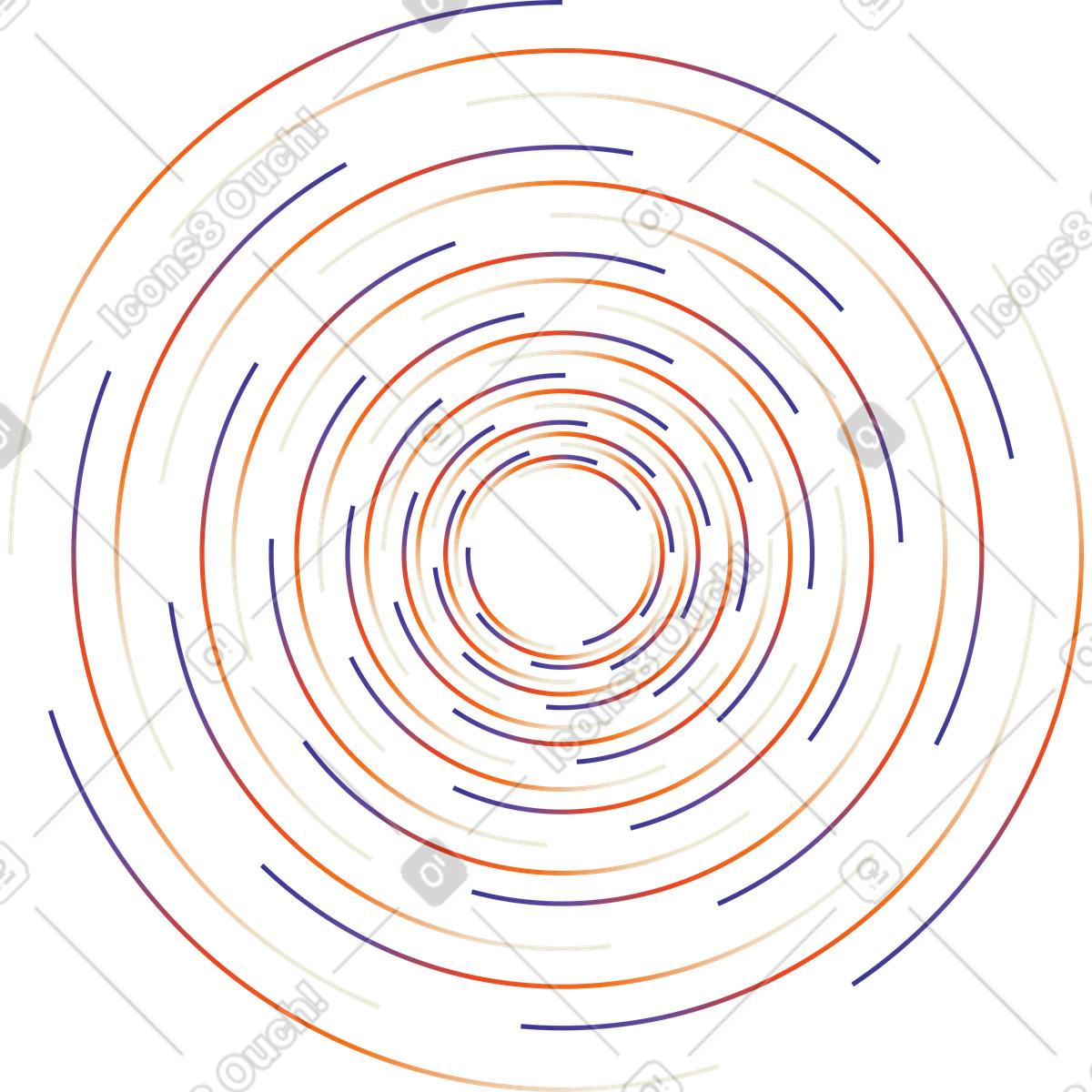Illustration Orbite spirale, vortex central, flux de rotation des données dans le style Forms à télécharger aux formats PNG, SVG