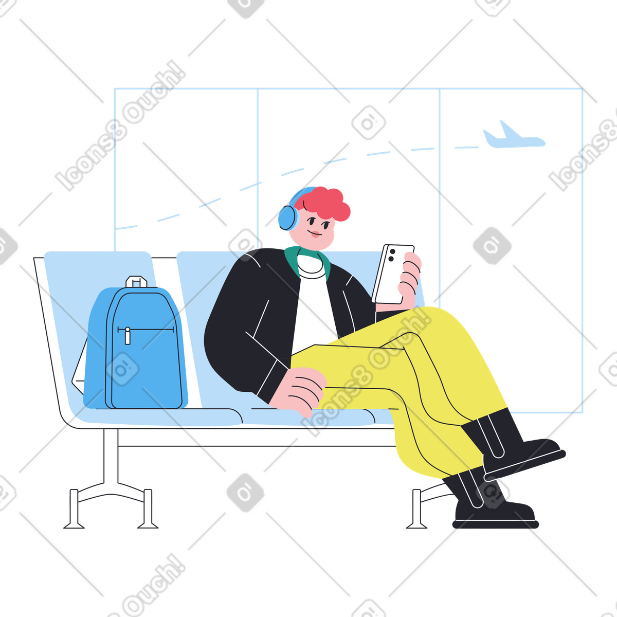 Man sitting in lounge illustration airport clipart image available in PNG