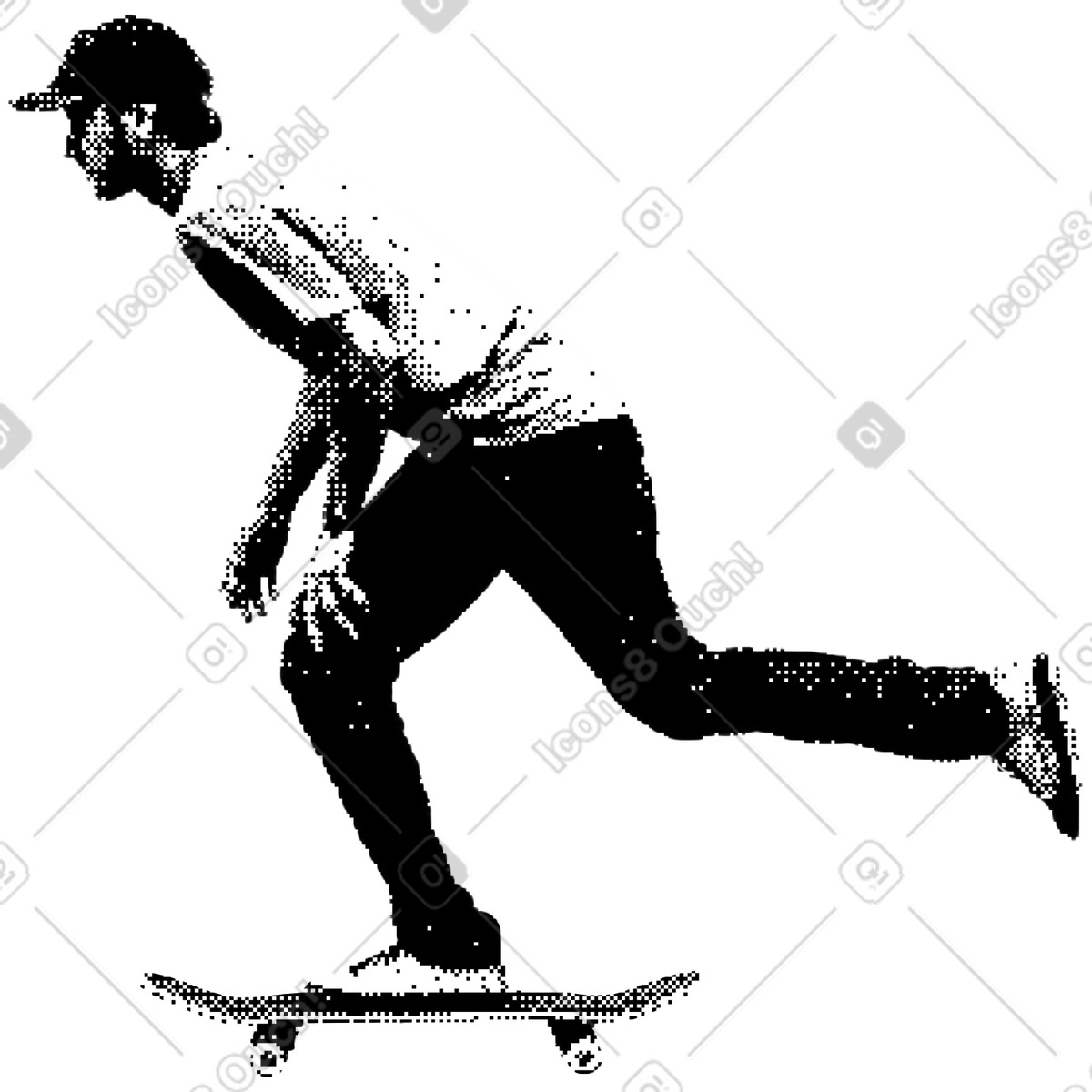 Young man riding a skateboard illustrazione in stile Bitmap scarica in PNG, SVG
