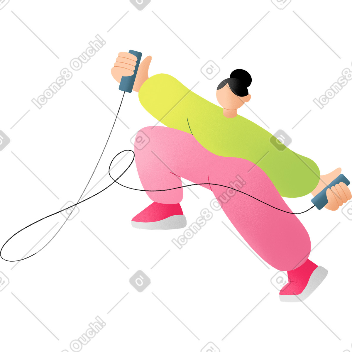 Junge frau in rosa hose mit springseil-Illustration im Joy-Stil als Download PNG, SVG