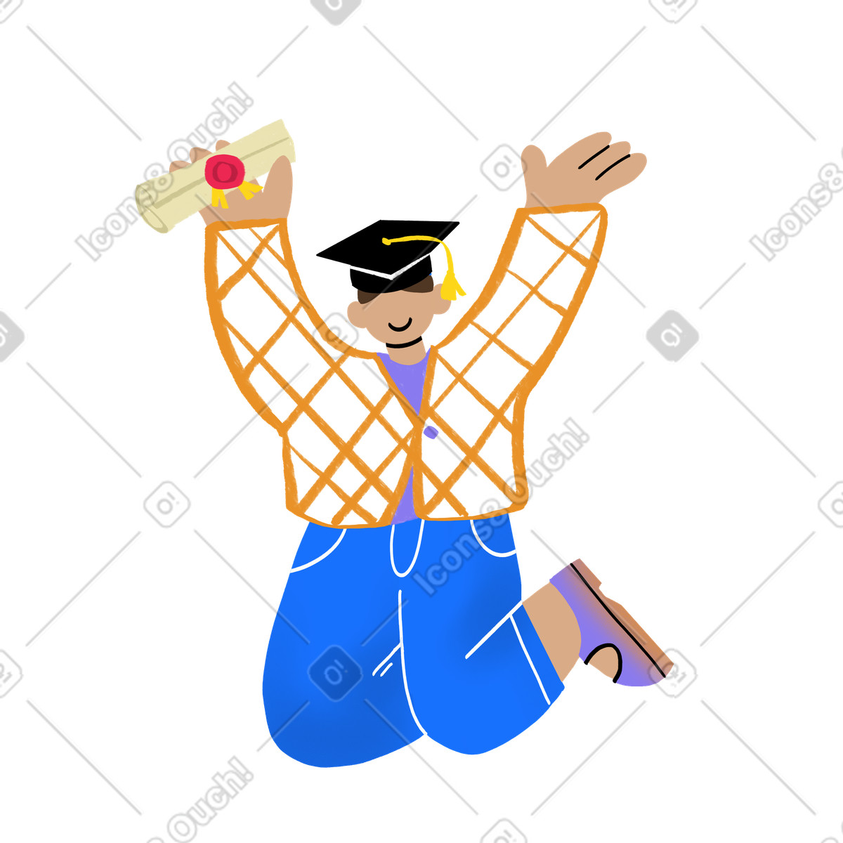 Graduated student jumping happily with diploma in her hand illustrazione stile Bonny scarica PNG, SVG