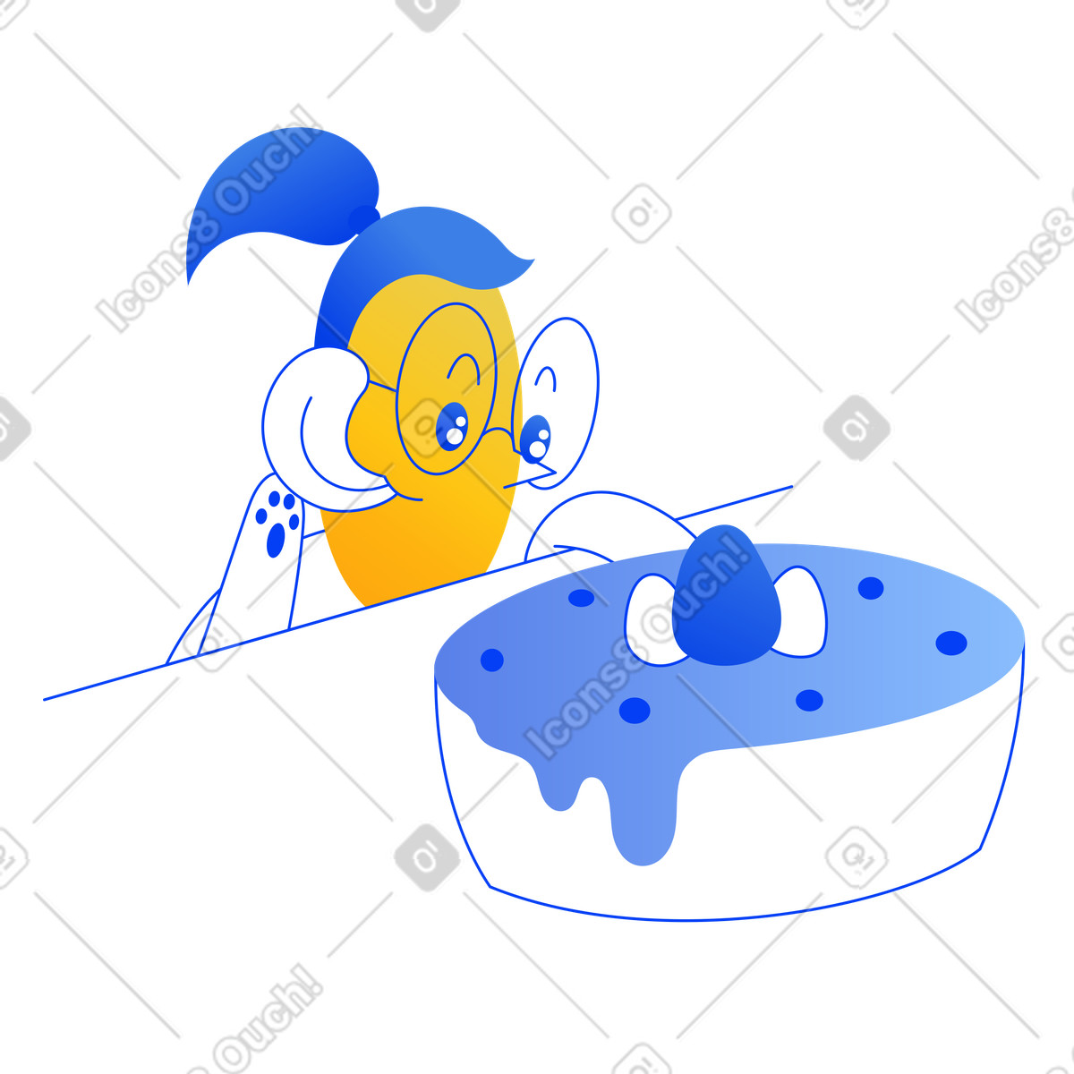 Illustration Le personnage féminin lèche et veut manger un gâteau dans style Buddy à télécharger aux formats PNG, SVG