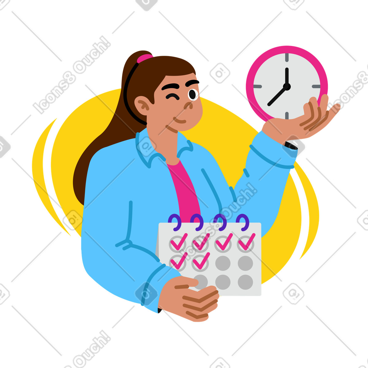 Иллюстрация Time management using clock and calendar в стиле Active — скачать в форматах PNG, SVG
