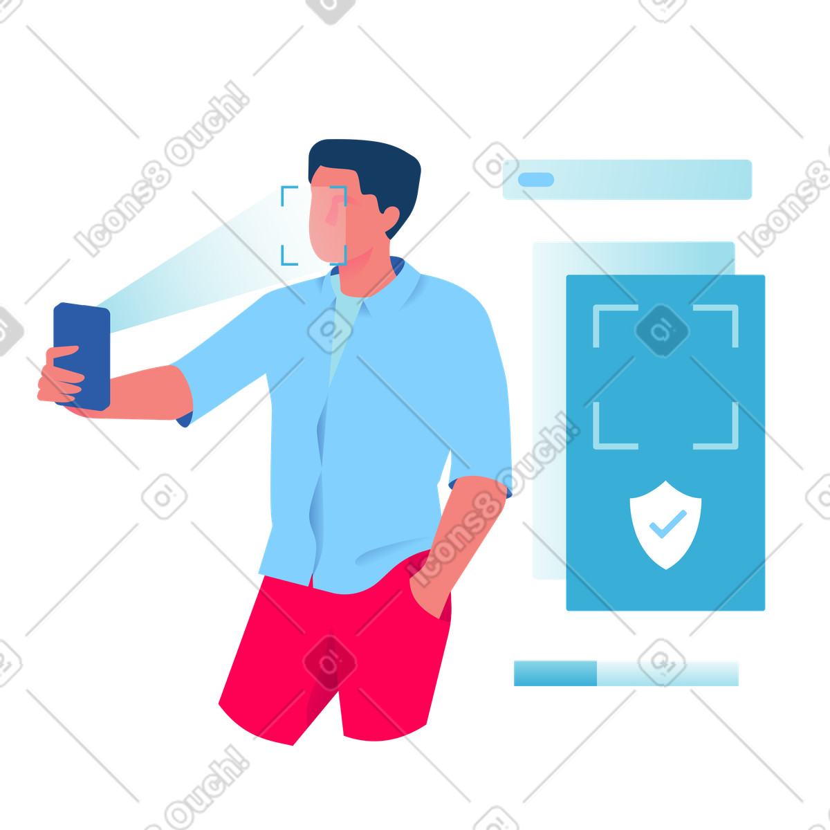 Unlocking device with face detection, Biometric security and authentication illustrazione animata in stile Daily scaricabile in GIF, Lottie (JSON), AE