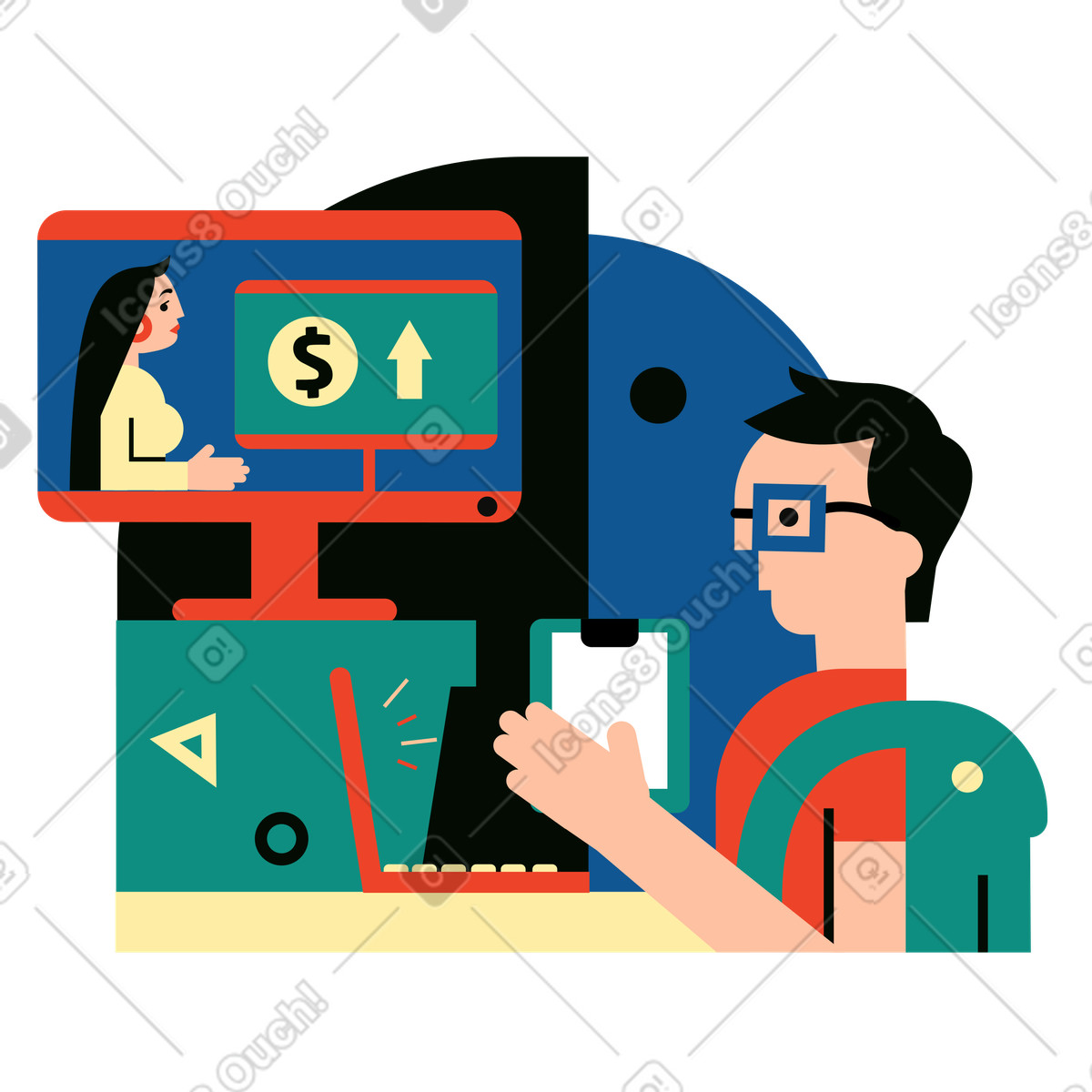 Boy learning financial literacy online illustration in Polar style download in PNG, SVG