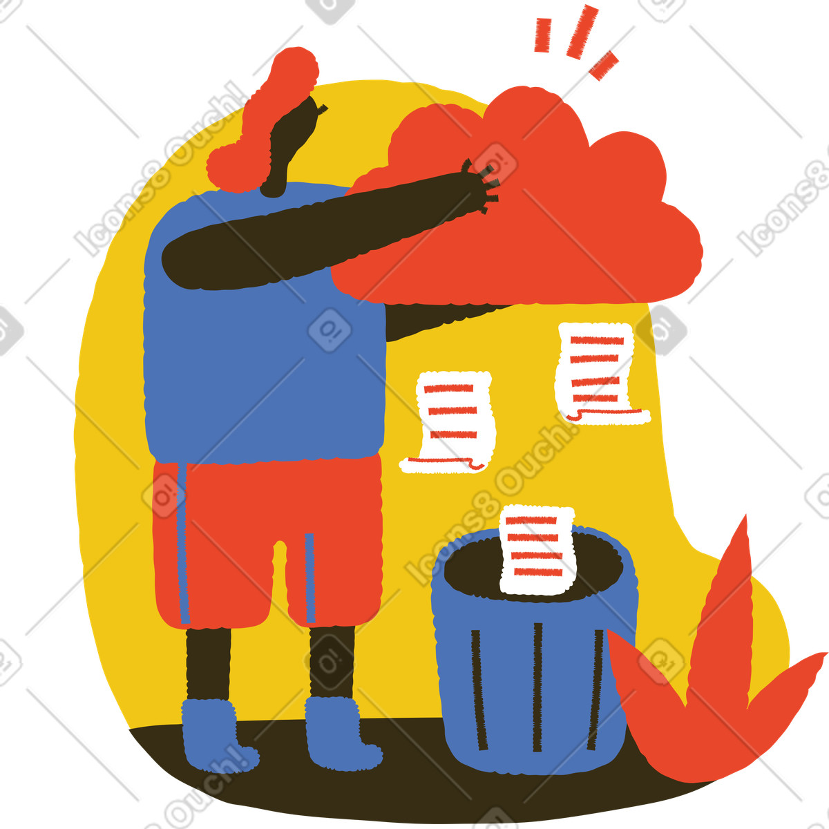 Ilustração de Pessoa jogando arquivos na lixeira em no estilo Bermuda para baixar em PNG, SVG