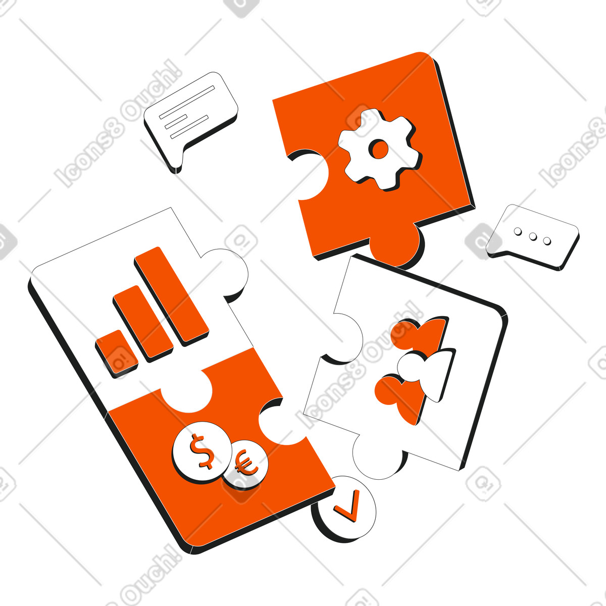 Business puzzle pieces, Workflow and process integration-Illustration im Strict-Stil als Download in PNG, SVG