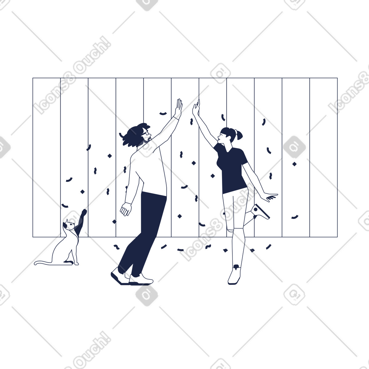 Иллюстрация Office workers surrounded by confetti high fiving, Team celebration and accomplishment в стиле Urban Line — скачать в форматах PNG, SVG