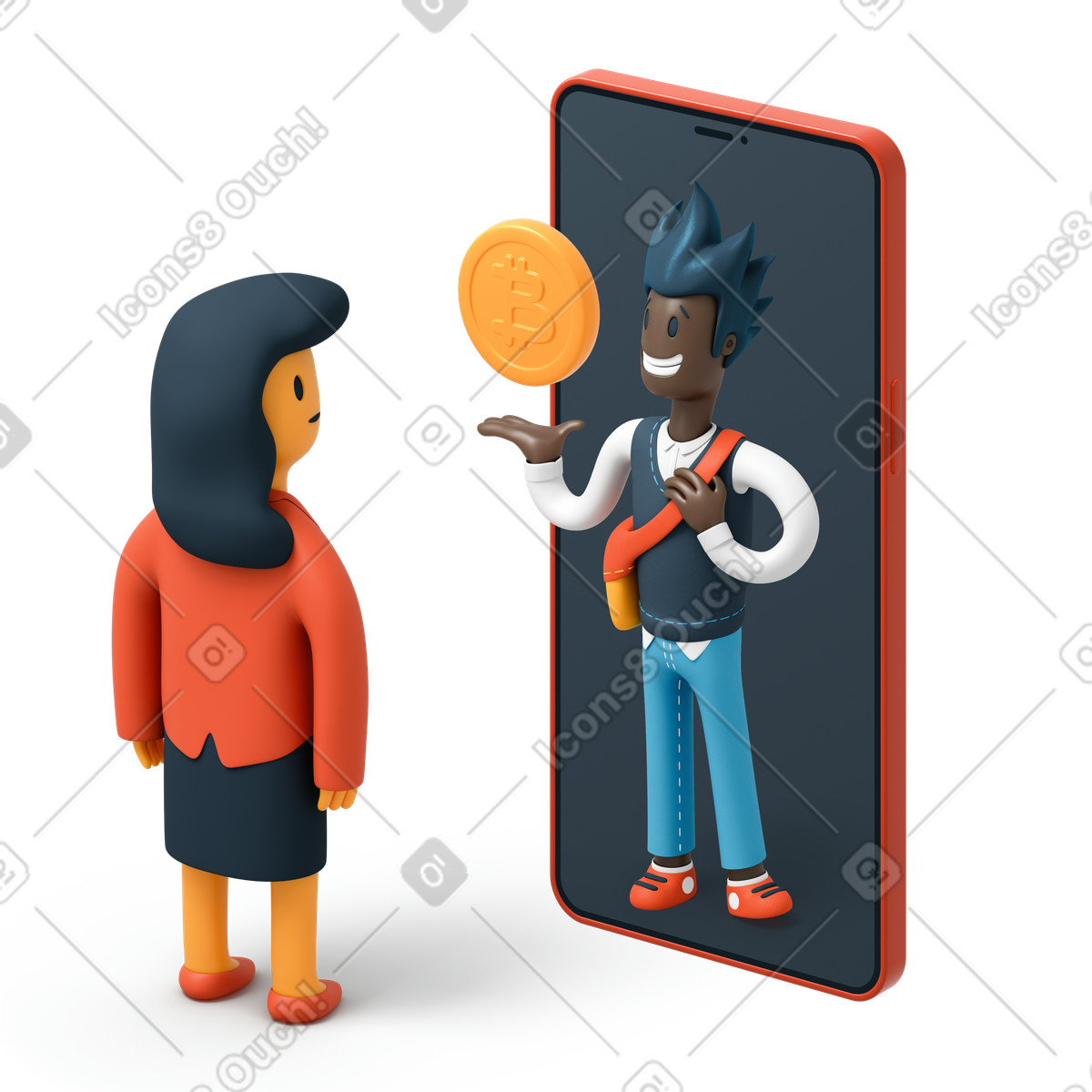 Uomo in telefono che fa pubblicità a una donna illustrazione stile 3D Flame scarica PNG, SVG
