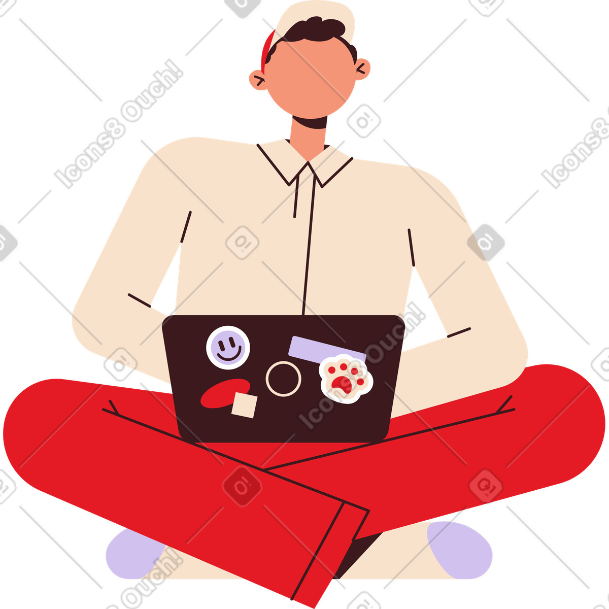Ilustración Joven con gorra y laptop en estilo Folks a descargar en PNG SVG