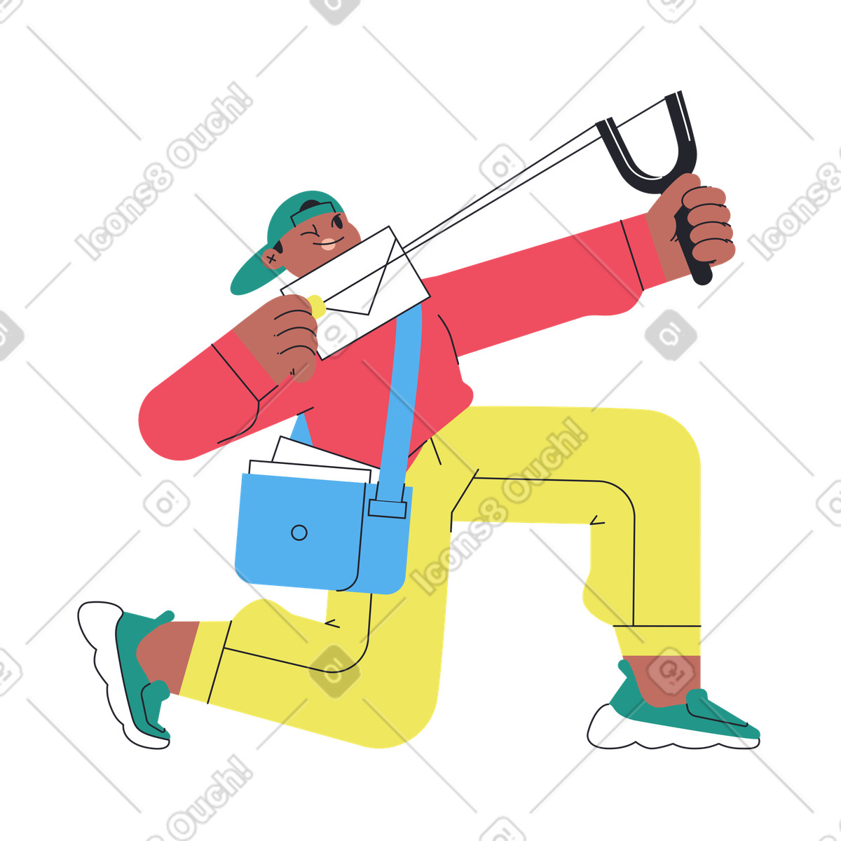 Ilustración Carta de tiro cartero con tirachinas en estilo Boba a descargar en PNG y SVG