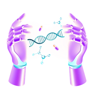Two robotic hands holding a DNA strand - Glare style illustration