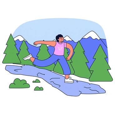 A person is performing the bird-dog exercise on a mountain trail. The individual is in a quadruped position, extending one arm forward and the opposite leg backward. The backdrop features a panoramic view of rugged mountains covered with green trees and a clear blue sky. The trail is rocky and winding, with patches of grass alongside. The person is wearing athletic attire suitable for outdoor exercise.