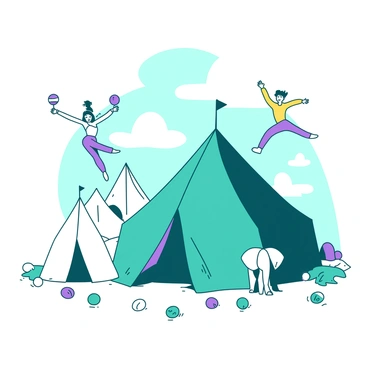 A surreal circus with dreamlike tents and performers floating mid-air