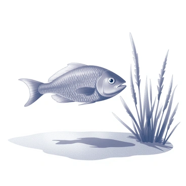 A snapper fish is swimming gracefully through the water. It is positioned near a patch of waving seagrass that sways rhythmically with the movement of the currents. The fish's scales reflect the surrounding light, creating a sense of fluid motion. Sunlight filters down from above, illuminating the scene and casting soft shadows on the sandy ocean floor below. The seagrass rises and falls gently, adding texture to the underwater environment.
