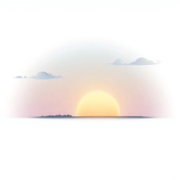 A large, glowing moon is setting on the horizon, partially visible as it dips below the land. The moon is surrounded by a soft glow, illuminating the scene in subtle light. The sky transitions through shades of pastel colors, including soft pinks, light blues, and gentle oranges, creating a gradient effect. Wispy clouds scatter across the sky, reflecting the pastel tones. The landscape below is silhouetted, revealing a gentle flat horizon with a few distant trees. The atmosphere conveys the calm and quiet of dawn, with the last remnants of night giving way to the early morning light.