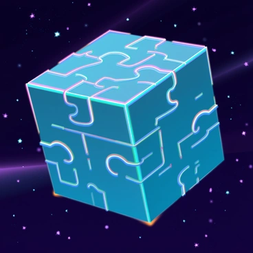 A giant puzzle cube floating in the depths of space, surrounded by twinkling stars and distant galaxies. Each piece of the cube is intricately designed, with various segments of code etched or glowing on their surfaces. The edges of the cube are sharp and angular, reflecting light from nearby celestial bodies. The colors of the code segments vary, illuminating the cube in shades of blue, green, and orange, creating a vibrant contrast against the dark expanse of space. The puzzle cube appears to rotate slowly, emphasizing the complexity and interconnectivity of the code pieces.