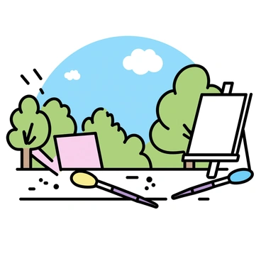 A tranquil scene of brushes being used to paint in a natural setting