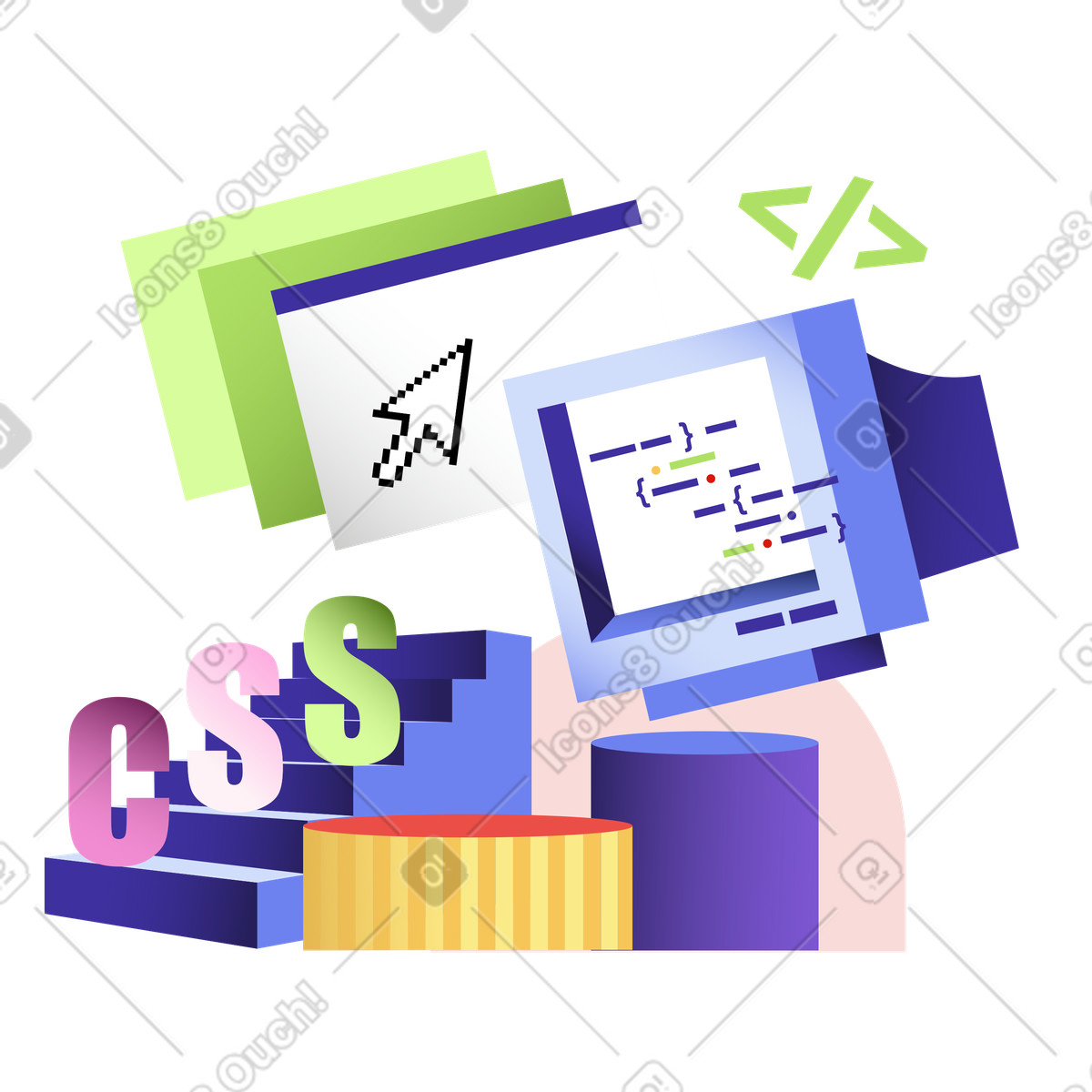 Coding, web development and CSS illustration in PNG, SVG