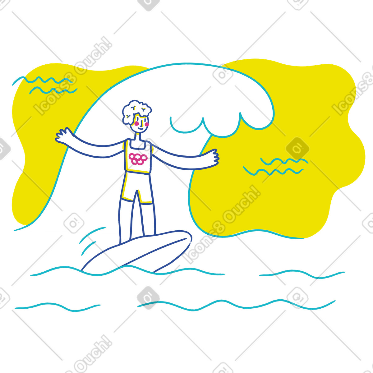 Uomo che surfa sulle onde alle olimpiadi illustrazione in stile Lime scarica in PNG, SVG