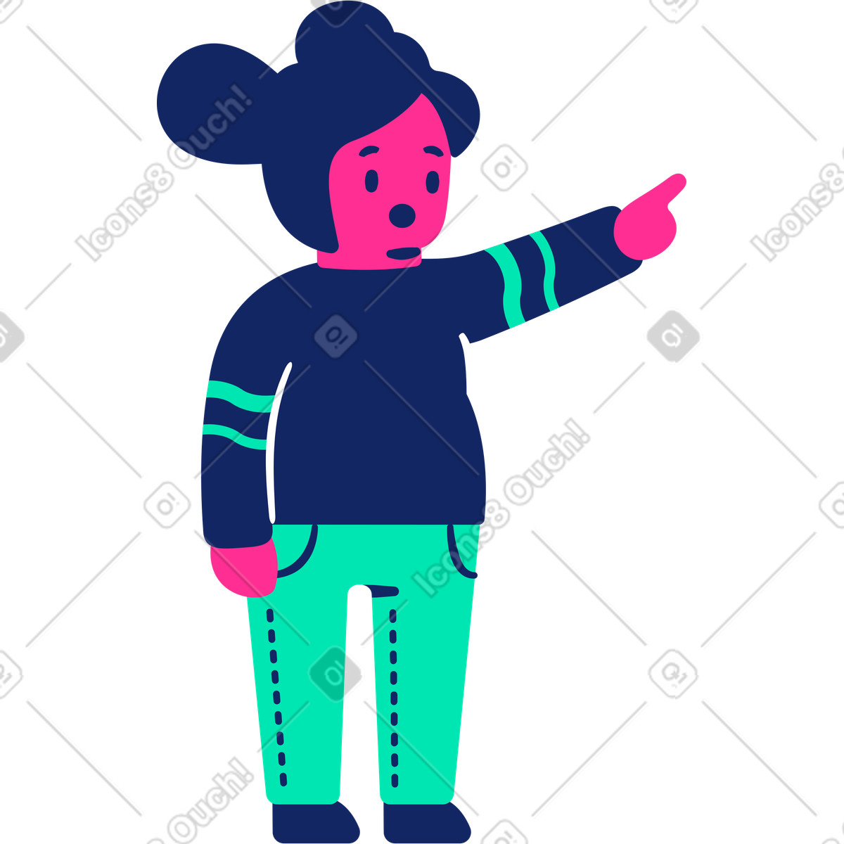 Woman surprised pointing-Illustration im Cyborg-Stil als Download in PNG, SVG