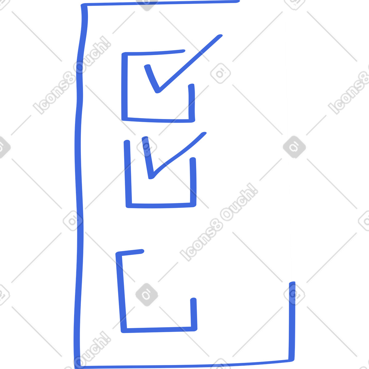 Ilustración Checklist paper with two completed boxes and one empty space en estilo Ballpoint Pen a descargar en PNG y SVG