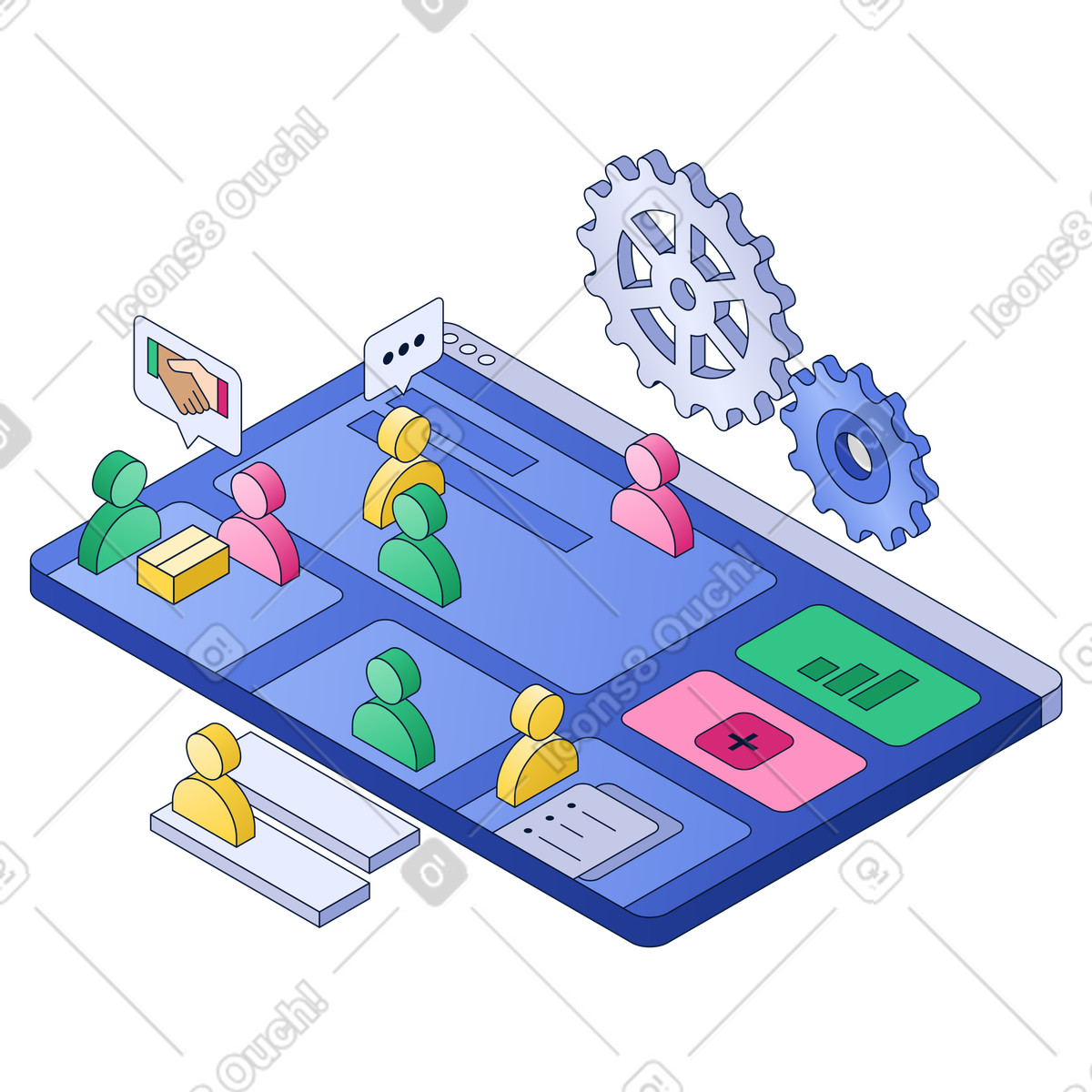 Collaborative digital platform, digital workplace transformation, project management and team coordination illustration in PNG, SVG