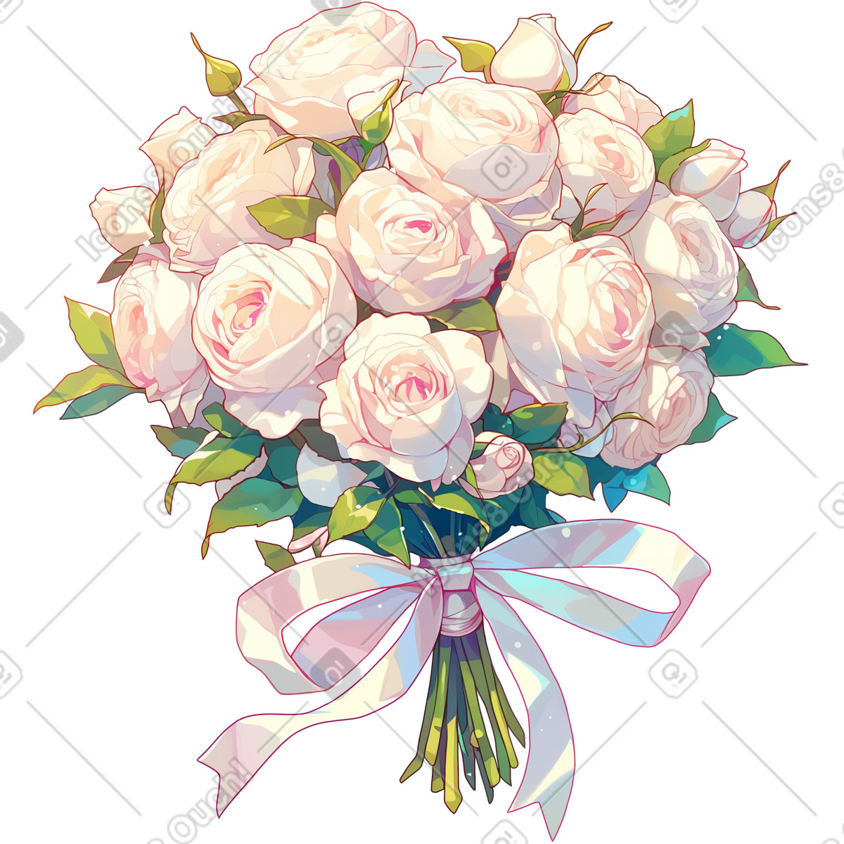 Ilustración Bouquet of white roses en estilo Glazy a descargar en PNG y SVG