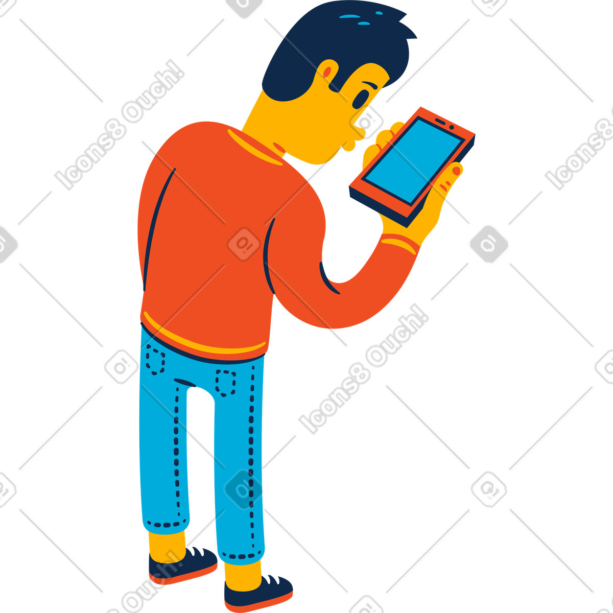 下载 Flame 风格的 Msn looking at the phone 插画，支持 PNG、SVG 格式
