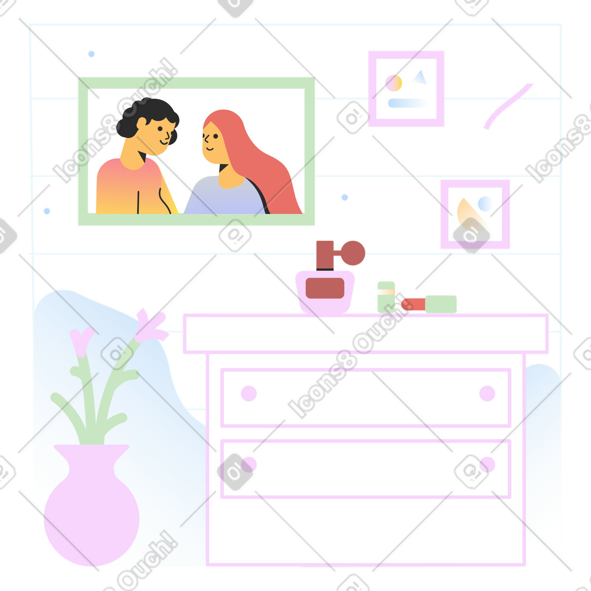 Camera con ritratto di famiglia illustrazione in stile Marginalia scarica in PNG, SVG