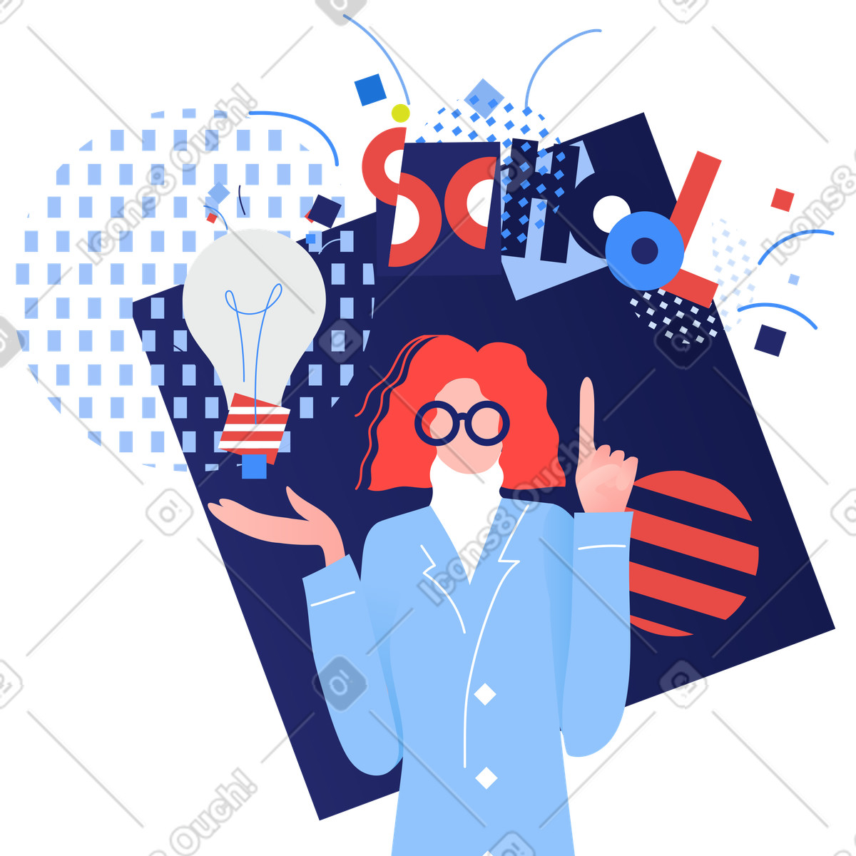 Illustration Un professeur d'école qui a une idée dans le style Clip à télécharger aux formats PNG, SVG