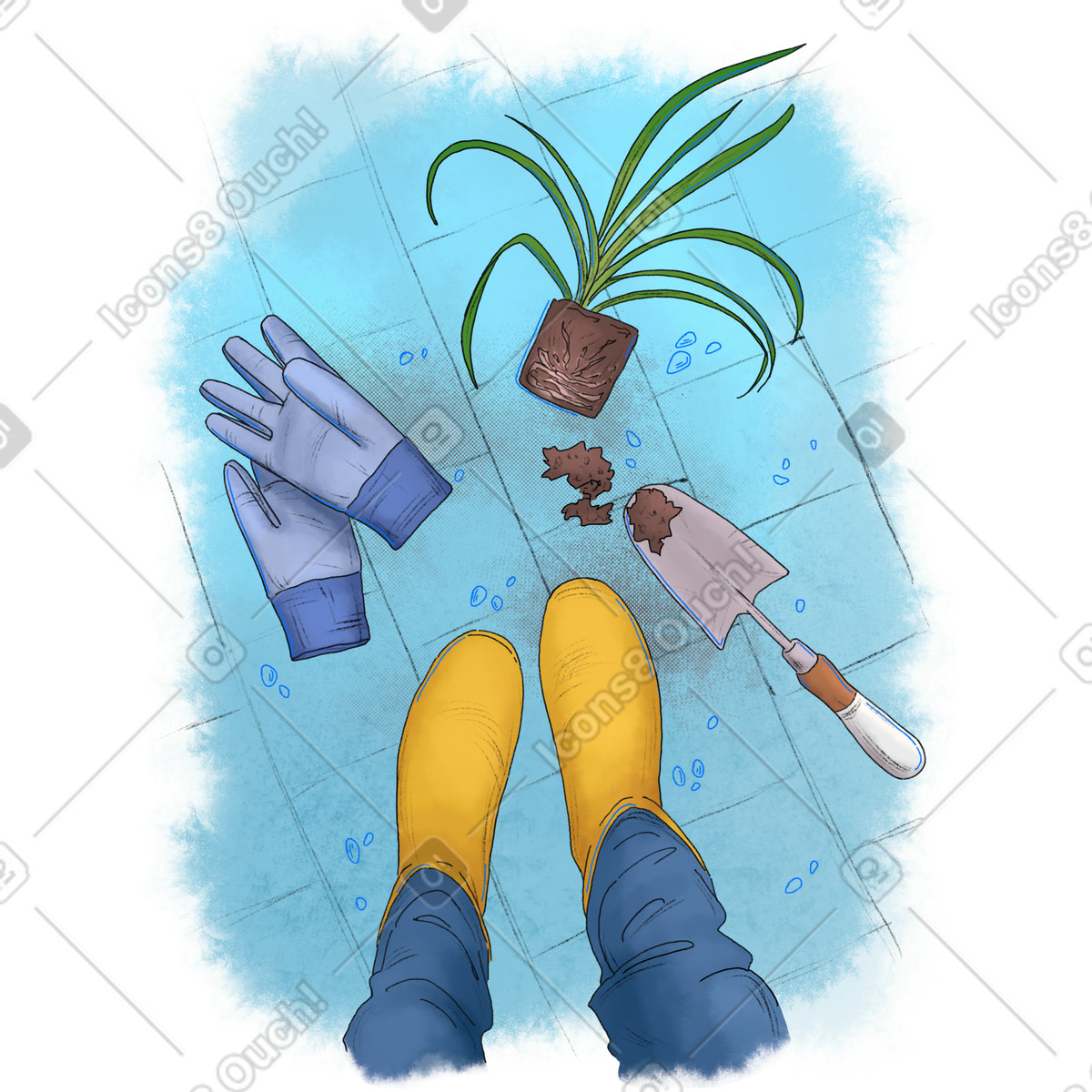Ilustração de Replantando plantas no chão em estilo Moments para baixar em PNG, SVG