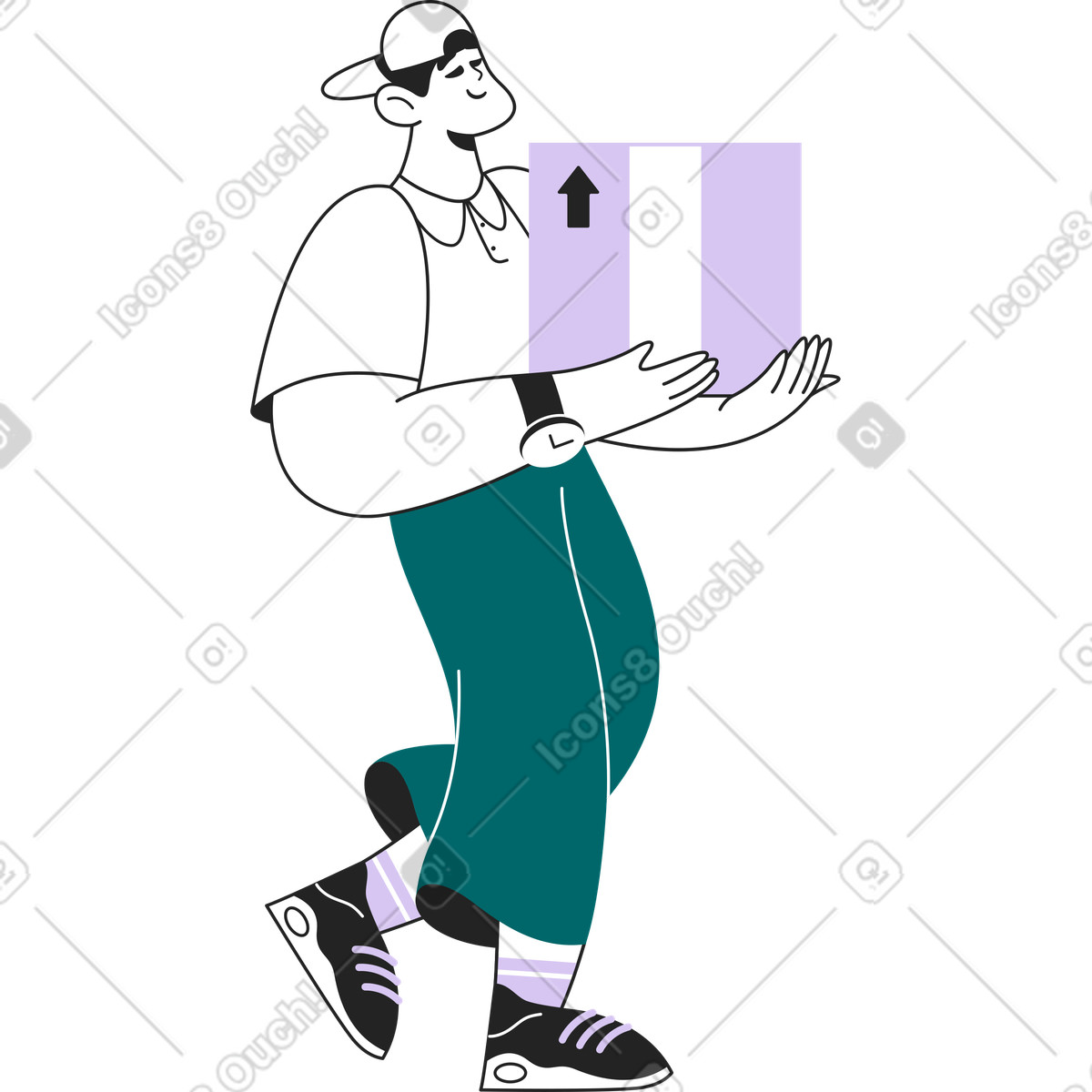 Ilustración Hombre con gorra y caja en las manos estilo Sammy Line a descargar PNG SVG