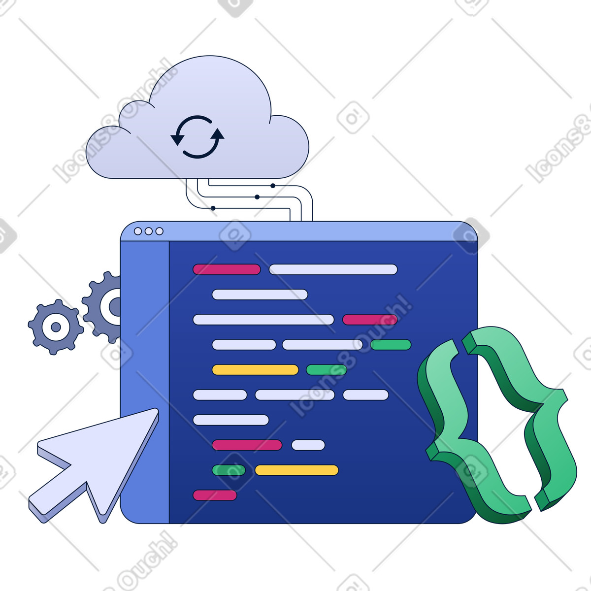 Programming using version control in cloud illustration in PNG, SVG